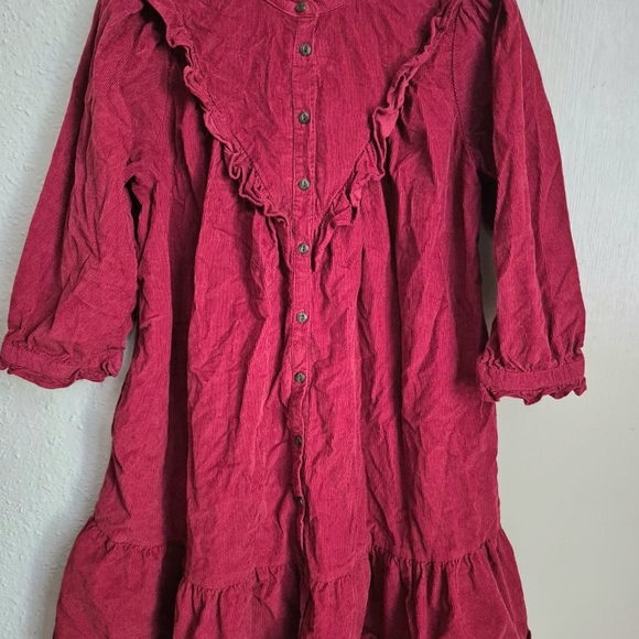 Red Ruffled Button-Up Shirt Dress - Picture 2 of 5